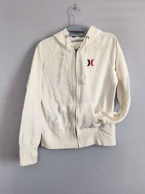 Hurley Off-White Zip Hoodie with Red and Black Logo